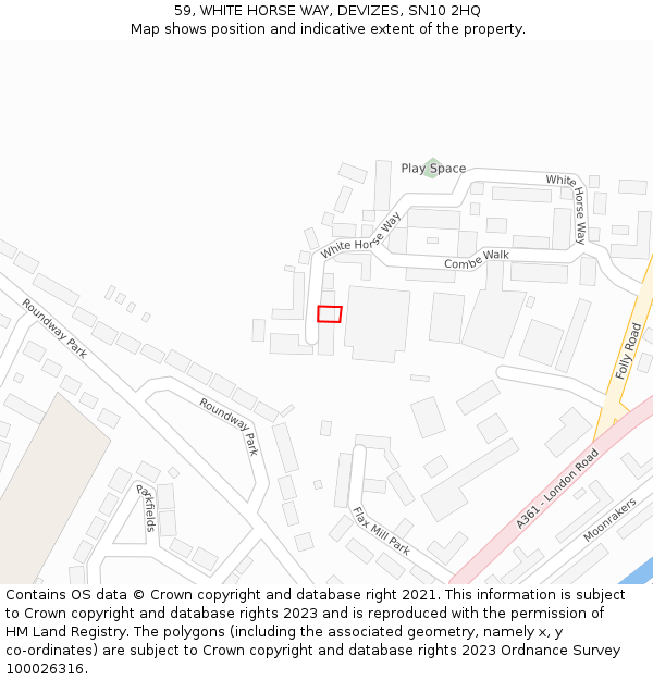 59, WHITE HORSE WAY, DEVIZES, SN10 2HQ: Location map and indicative extent of plot