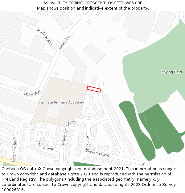 59, WHITLEY SPRING CRESCENT, OSSETT, WF5 0RF: Location map and indicative extent of plot