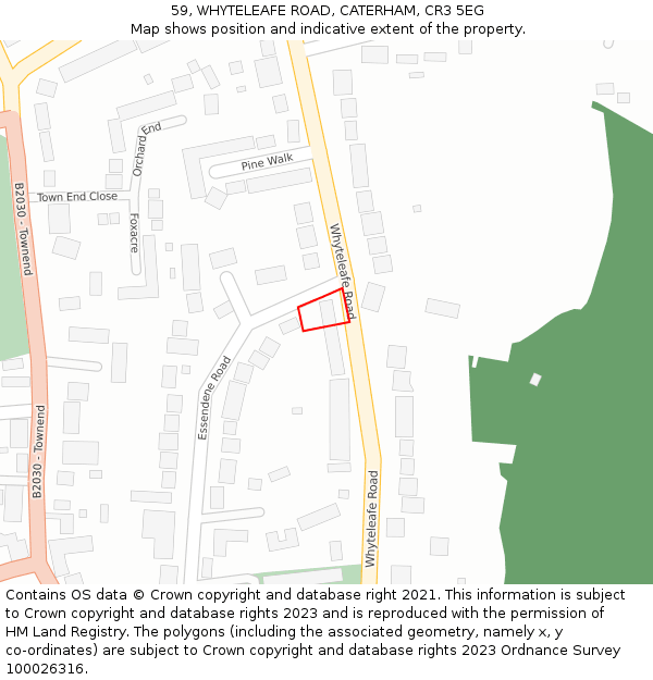 59, WHYTELEAFE ROAD, CATERHAM, CR3 5EG: Location map and indicative extent of plot