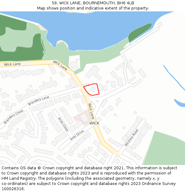 59, WICK LANE, BOURNEMOUTH, BH6 4LB: Location map and indicative extent of plot