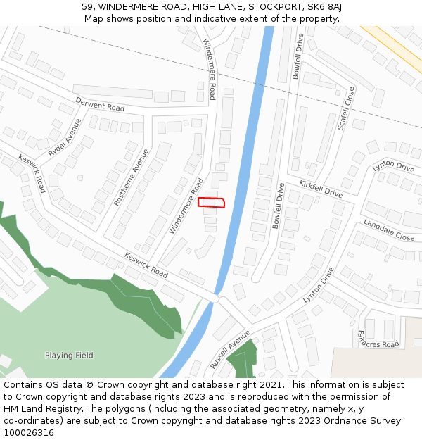 59, WINDERMERE ROAD, HIGH LANE, STOCKPORT, SK6 8AJ: Location map and indicative extent of plot