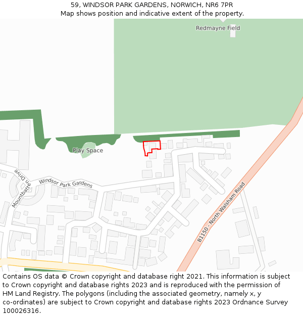 59, WINDSOR PARK GARDENS, NORWICH, NR6 7PR: Location map and indicative extent of plot