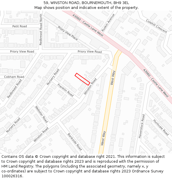 59, WINSTON ROAD, BOURNEMOUTH, BH9 3EL: Location map and indicative extent of plot