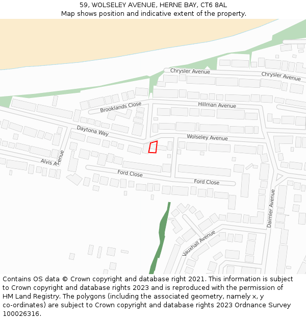 59, WOLSELEY AVENUE, HERNE BAY, CT6 8AL: Location map and indicative extent of plot