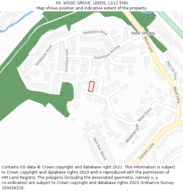 59, WOOD GROVE, LEEDS, LS12 5NN: Location map and indicative extent of plot
