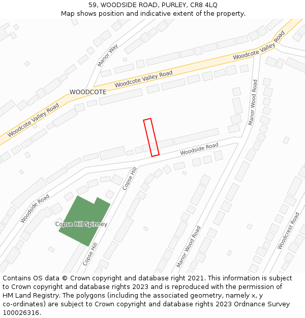 59, WOODSIDE ROAD, PURLEY, CR8 4LQ: Location map and indicative extent of plot