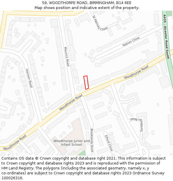 59, WOODTHORPE ROAD, BIRMINGHAM, B14 6EE: Location map and indicative extent of plot