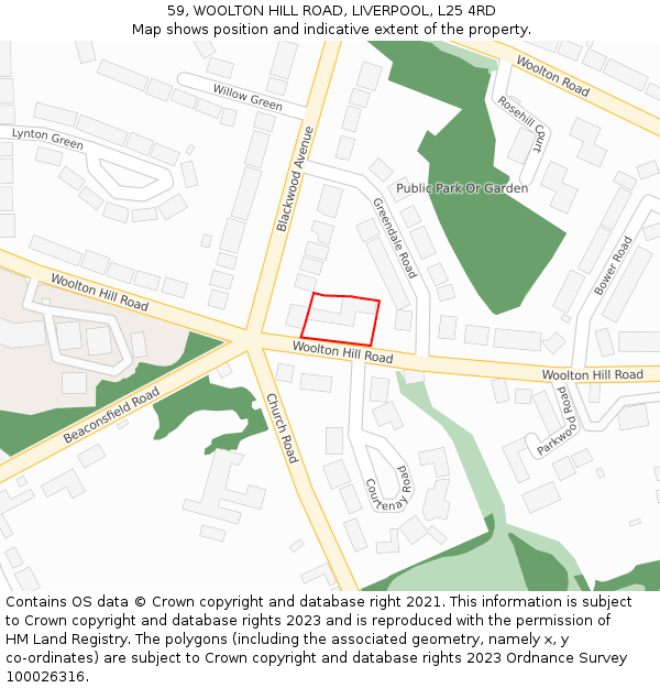 59, WOOLTON HILL ROAD, LIVERPOOL, L25 4RD: Location map and indicative extent of plot
