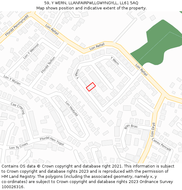 59, Y WERN, LLANFAIRPWLLGWYNGYLL, LL61 5AQ: Location map and indicative extent of plot