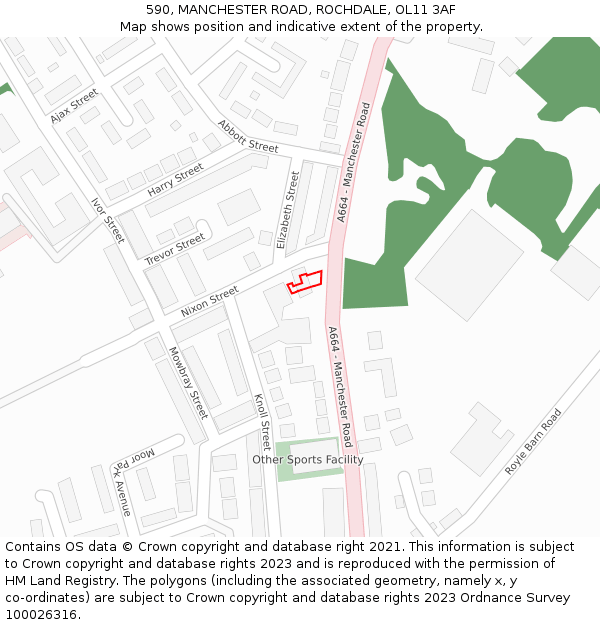 590, MANCHESTER ROAD, ROCHDALE, OL11 3AF: Location map and indicative extent of plot