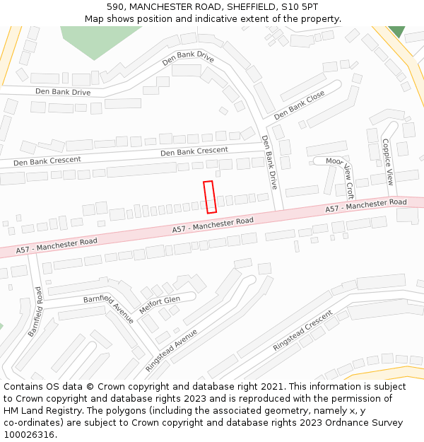 590, MANCHESTER ROAD, SHEFFIELD, S10 5PT: Location map and indicative extent of plot
