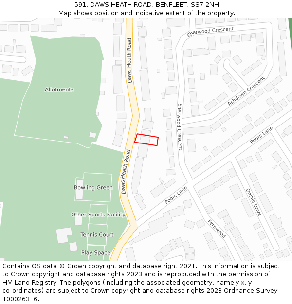 591, DAWS HEATH ROAD, BENFLEET, SS7 2NH: Location map and indicative extent of plot