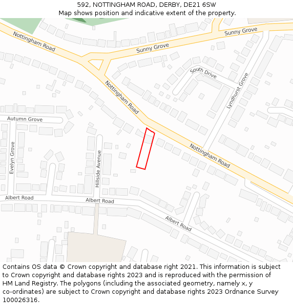 592, NOTTINGHAM ROAD, DERBY, DE21 6SW: Location map and indicative extent of plot