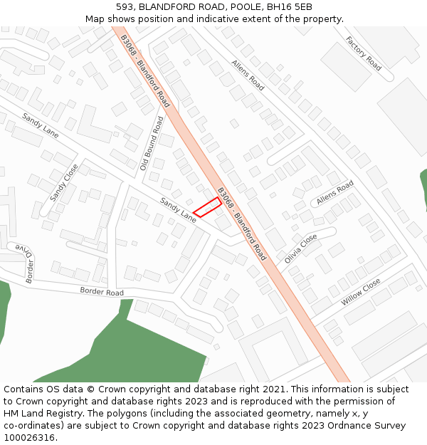 593, BLANDFORD ROAD, POOLE, BH16 5EB: Location map and indicative extent of plot
