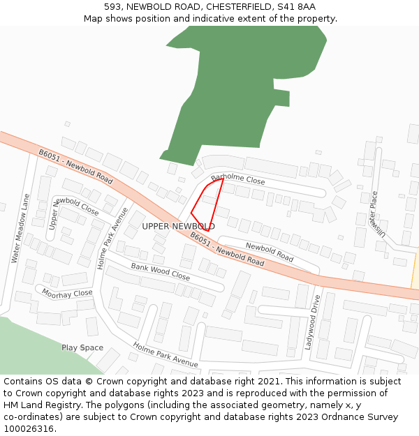 593, NEWBOLD ROAD, CHESTERFIELD, S41 8AA: Location map and indicative extent of plot
