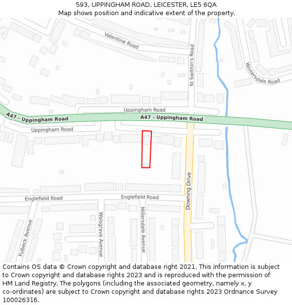 593, UPPINGHAM ROAD, LEICESTER, LE5 6QA: Location map and indicative extent of plot