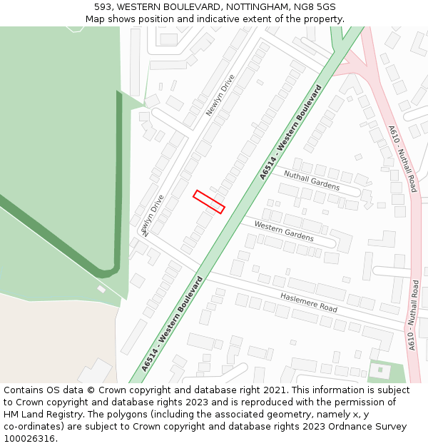 593, WESTERN BOULEVARD, NOTTINGHAM, NG8 5GS: Location map and indicative extent of plot
