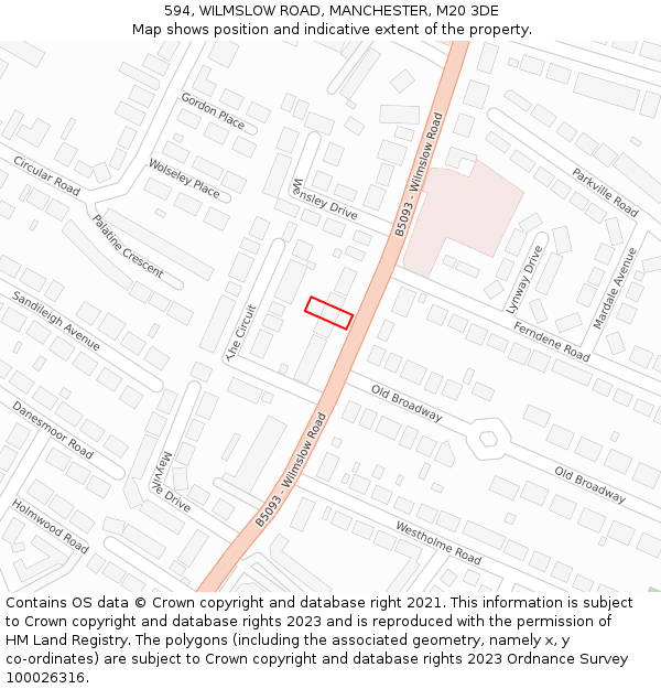 594, WILMSLOW ROAD, MANCHESTER, M20 3DE: Location map and indicative extent of plot