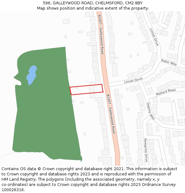 596, GALLEYWOOD ROAD, CHELMSFORD, CM2 8BY: Location map and indicative extent of plot