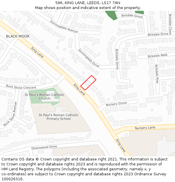 596, KING LANE, LEEDS, LS17 7AN: Location map and indicative extent of plot