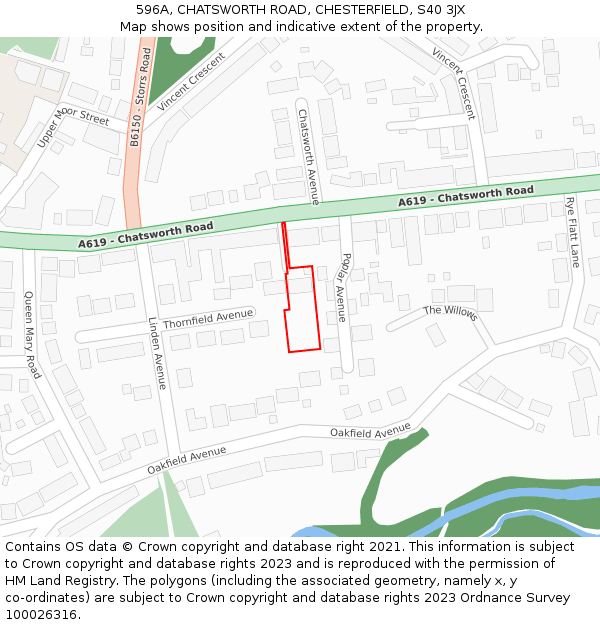 596A, CHATSWORTH ROAD, CHESTERFIELD, S40 3JX: Location map and indicative extent of plot