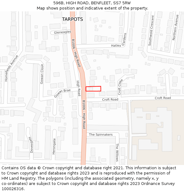 596B, HIGH ROAD, BENFLEET, SS7 5RW: Location map and indicative extent of plot