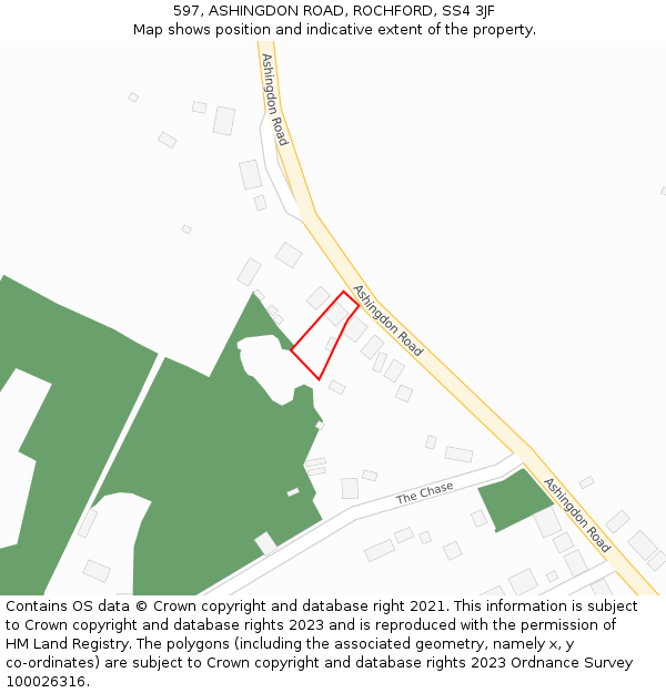 597, ASHINGDON ROAD, ROCHFORD, SS4 3JF: Location map and indicative extent of plot