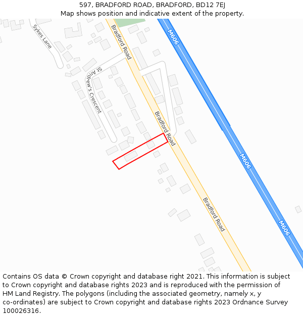 597, BRADFORD ROAD, BRADFORD, BD12 7EJ: Location map and indicative extent of plot