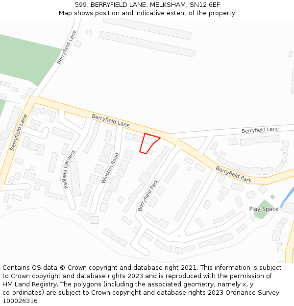 599, BERRYFIELD LANE, MELKSHAM, SN12 6EF: Location map and indicative extent of plot