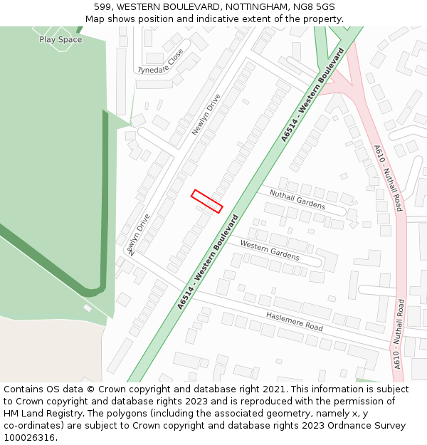 599, WESTERN BOULEVARD, NOTTINGHAM, NG8 5GS: Location map and indicative extent of plot