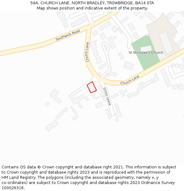 59A, CHURCH LANE, NORTH BRADLEY, TROWBRIDGE, BA14 0TA: Location map and indicative extent of plot