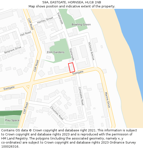 59A, EASTGATE, HORNSEA, HU18 1NB: Location map and indicative extent of plot