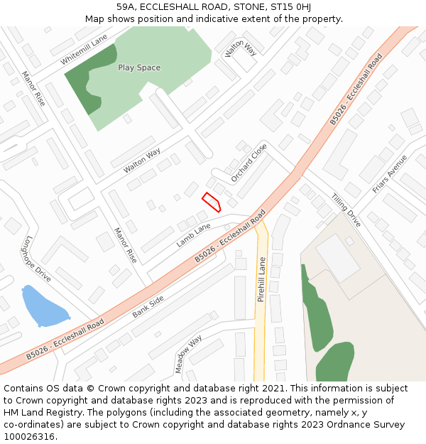 59A, ECCLESHALL ROAD, STONE, ST15 0HJ: Location map and indicative extent of plot