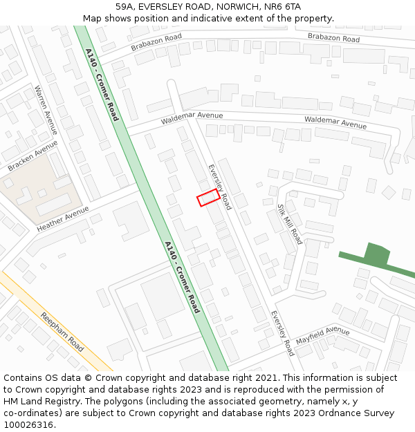 59A, EVERSLEY ROAD, NORWICH, NR6 6TA: Location map and indicative extent of plot