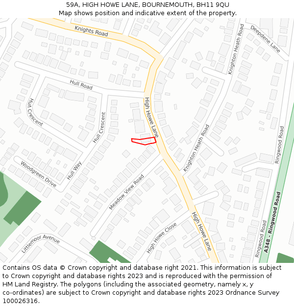 59A, HIGH HOWE LANE, BOURNEMOUTH, BH11 9QU: Location map and indicative extent of plot
