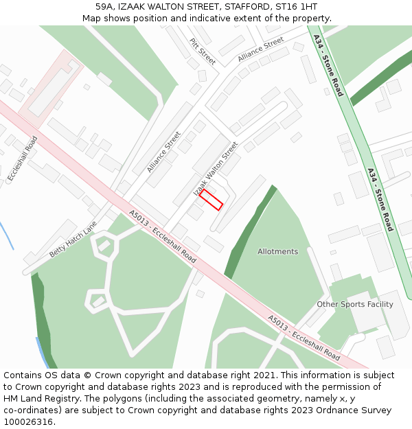 59A, IZAAK WALTON STREET, STAFFORD, ST16 1HT: Location map and indicative extent of plot