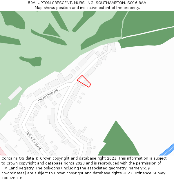 59A, UPTON CRESCENT, NURSLING, SOUTHAMPTON, SO16 8AA: Location map and indicative extent of plot