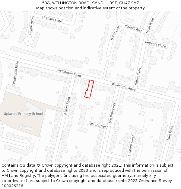 59A, WELLINGTON ROAD, SANDHURST, GU47 9AZ: Location map and indicative extent of plot