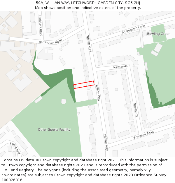 59A, WILLIAN WAY, LETCHWORTH GARDEN CITY, SG6 2HJ: Location map and indicative extent of plot