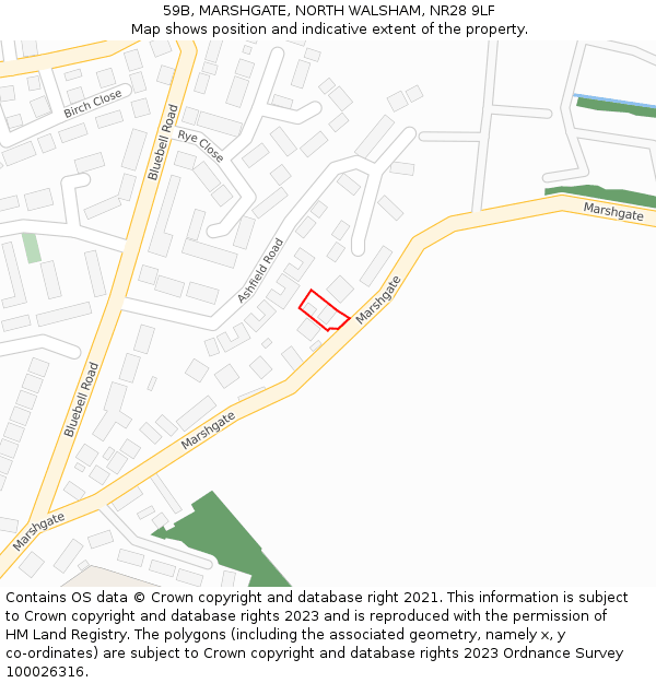 59B, MARSHGATE, NORTH WALSHAM, NR28 9LF: Location map and indicative extent of plot