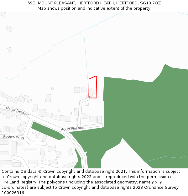 59B, MOUNT PLEASANT, HERTFORD HEATH, HERTFORD, SG13 7QZ: Location map and indicative extent of plot