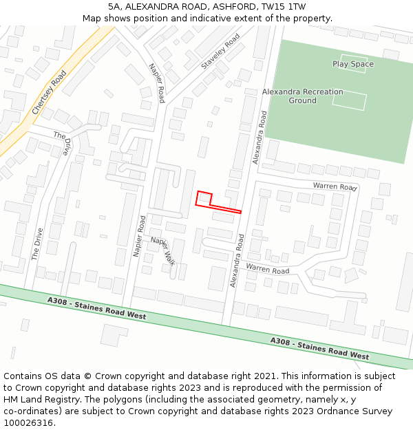 5A, ALEXANDRA ROAD, ASHFORD, TW15 1TW: Location map and indicative extent of plot