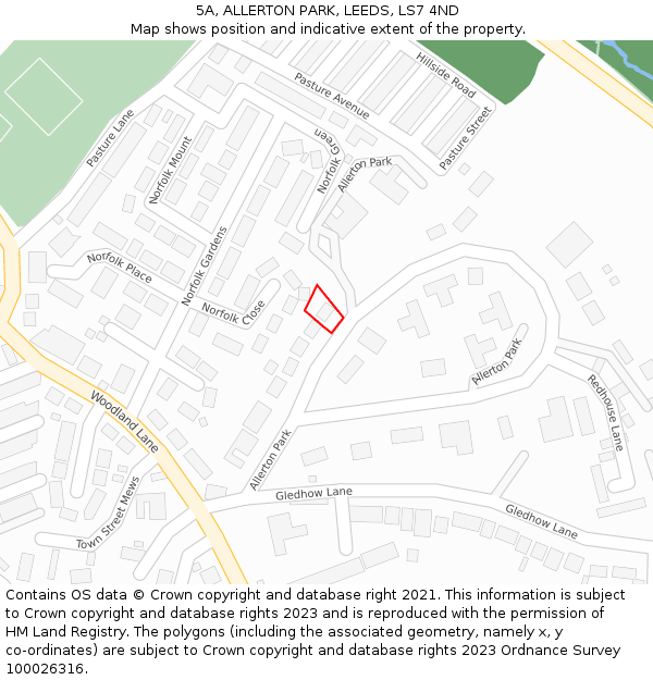 5A, ALLERTON PARK, LEEDS, LS7 4ND: Location map and indicative extent of plot
