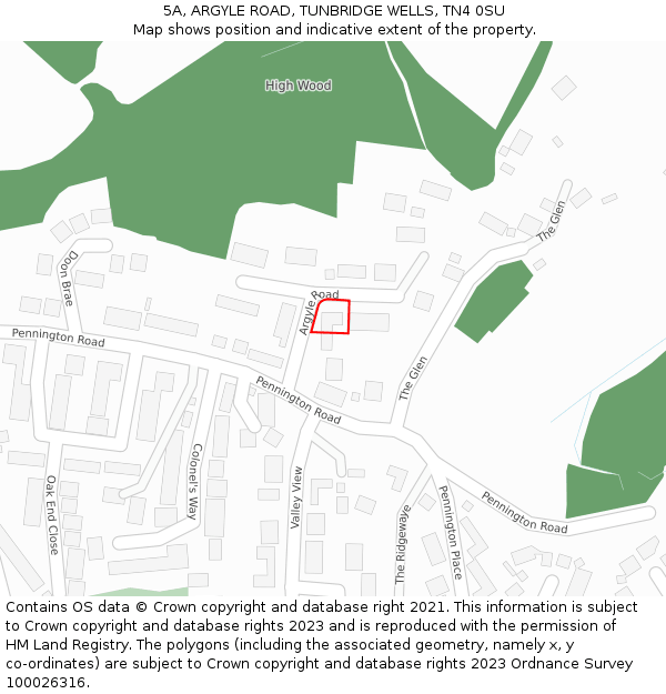 5A, ARGYLE ROAD, TUNBRIDGE WELLS, TN4 0SU: Location map and indicative extent of plot