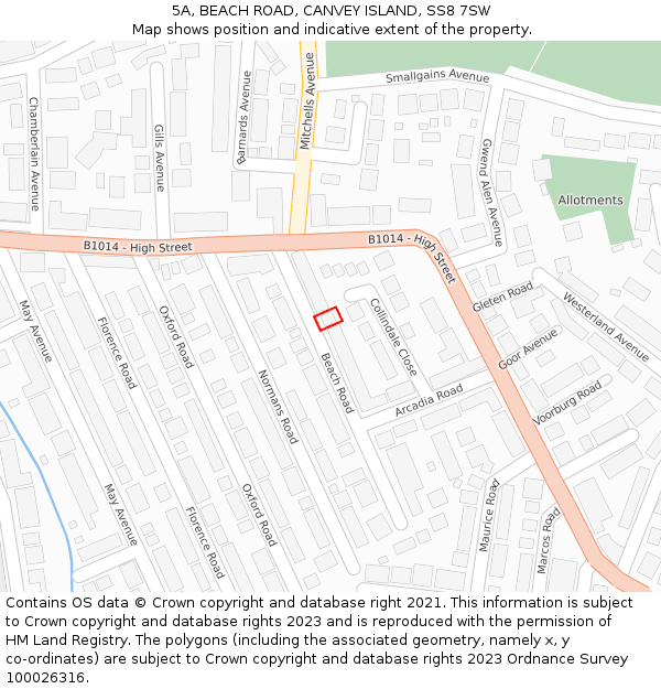5A, BEACH ROAD, CANVEY ISLAND, SS8 7SW: Location map and indicative extent of plot