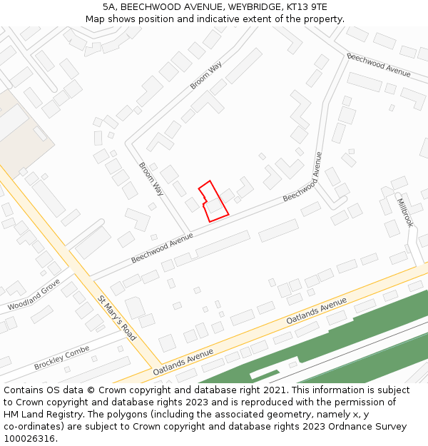 5A, BEECHWOOD AVENUE, WEYBRIDGE, KT13 9TE: Location map and indicative extent of plot