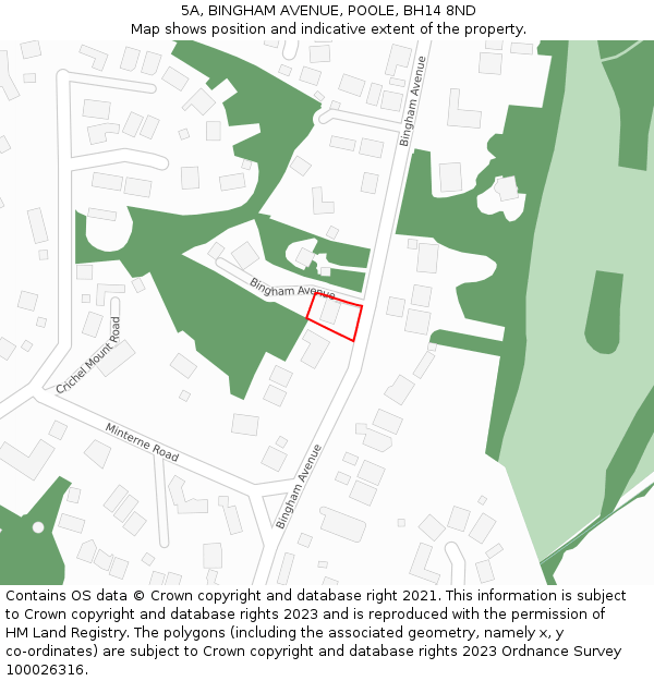 5A, BINGHAM AVENUE, POOLE, BH14 8ND: Location map and indicative extent of plot