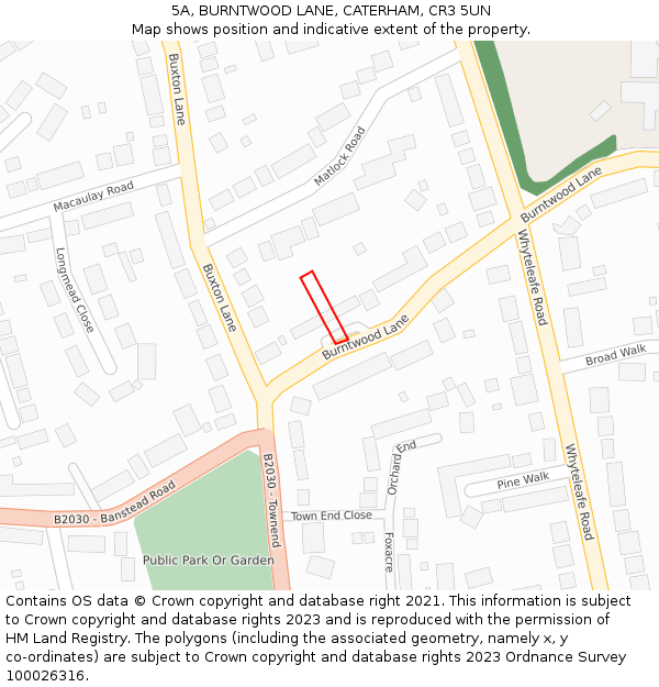 5A, BURNTWOOD LANE, CATERHAM, CR3 5UN: Location map and indicative extent of plot