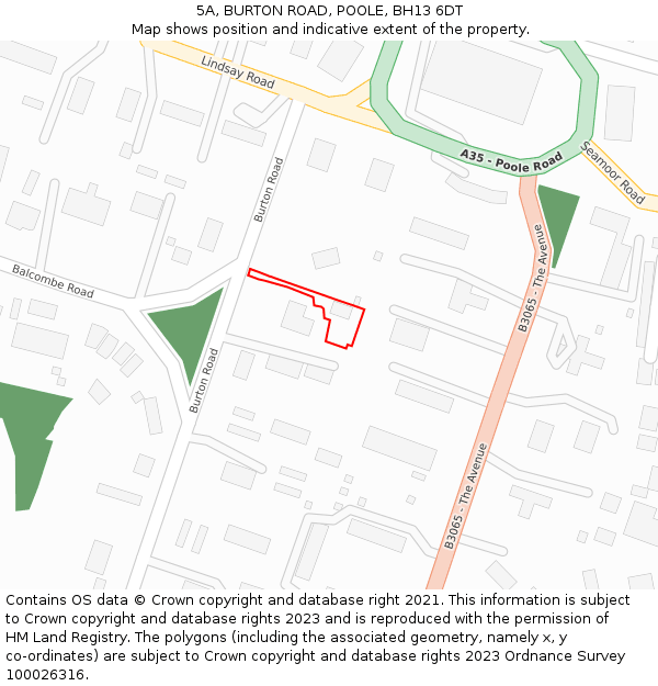 5A, BURTON ROAD, POOLE, BH13 6DT: Location map and indicative extent of plot