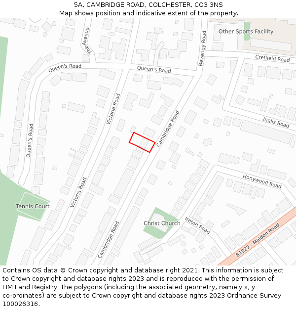 5A, CAMBRIDGE ROAD, COLCHESTER, CO3 3NS: Location map and indicative extent of plot